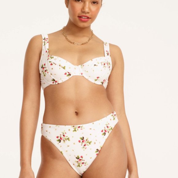J. Crew Other - J CREW Strawberry Print Retro Style High Waist Cut Bikini Top & Bottom Set